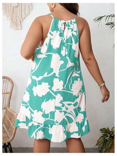 Image of Floerns Women's Plus Size Sleeveless Floral Print Halter Neck Cami Summer Dress