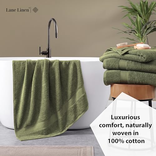 Image of LANE LINEN Bath Towel Set 100% Cotton 4 Piece Soft Absorbent - Oil Green