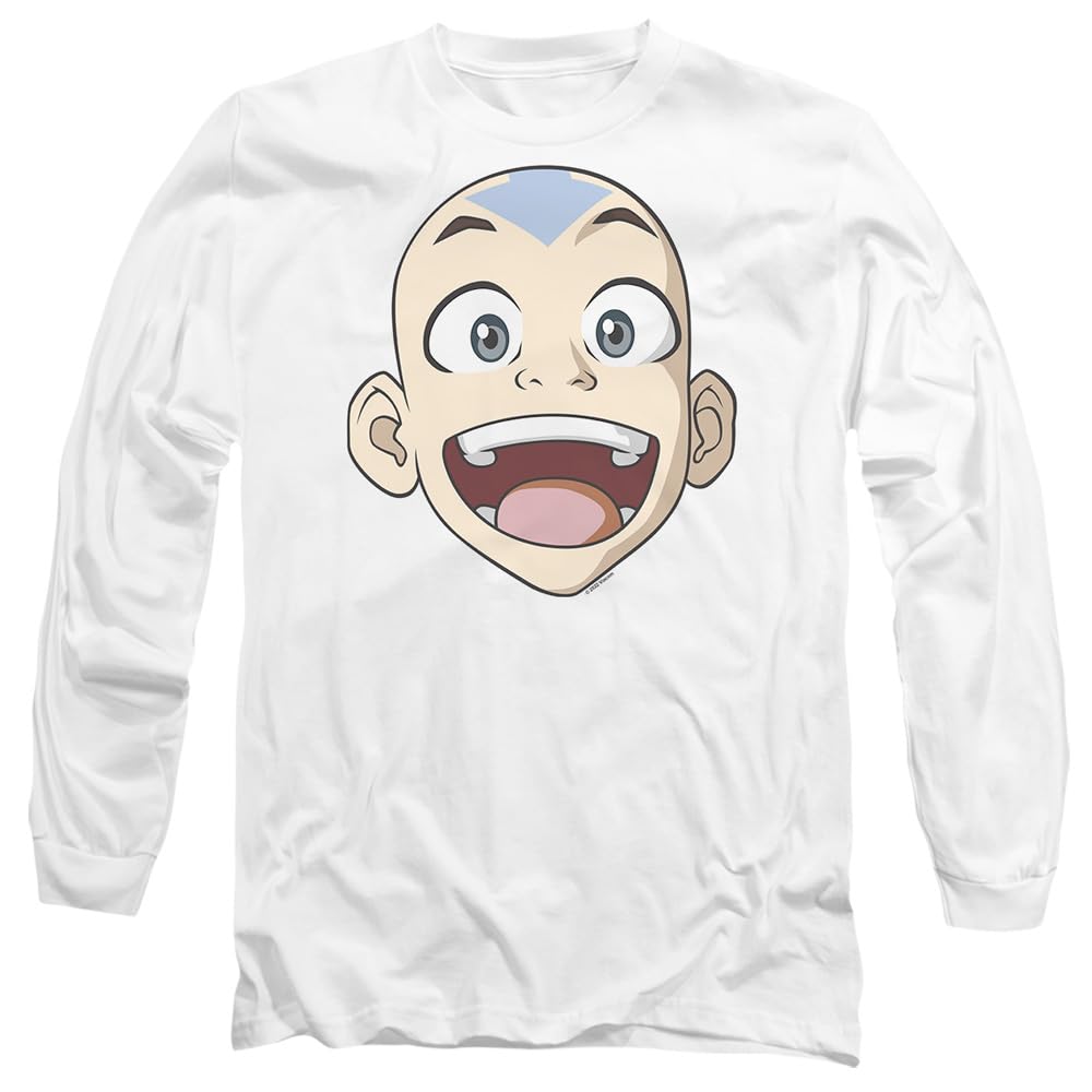 Avatar The Last Airbender Big Aang Face Mens Long Sleeve T Shirt, White, X-Large