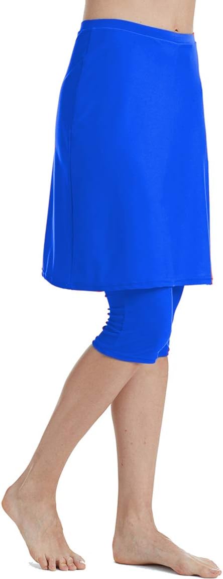 Akaeys Women's Swim Skirt with Attached Capri Leggings Sun Protection Athletic Sports Swimwear Bottom
