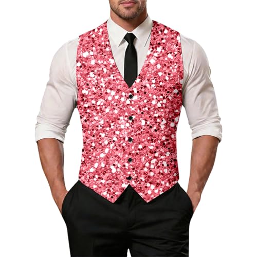 Gilet sans manches rose XXL à coupe cintrée et boutonnière pour homme