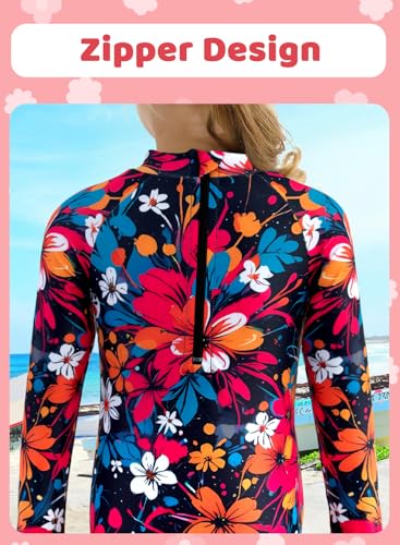 Image of Alakuoti Long Sleeve One Piece Ruffle Swimsuit for Toddler Girls Baby Girl Rashguard Shirt with UPF 50+ Sun Protection