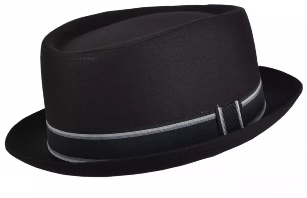 Maz Men's Black Plain Pork Pie Hat With Colourful Band - (Large/Xlarge - 59Cm)