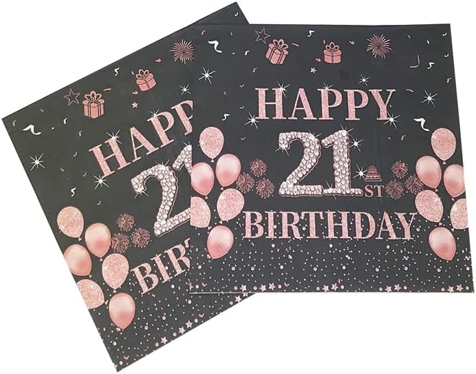 AYAROS ブラックとローズゴールド 21歳 ハッピーバースデー ディスポーザベルナプキン 40枚 - 21歳の誕生日パーティーの