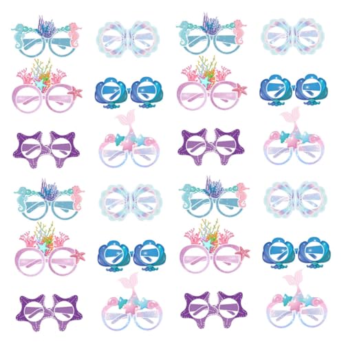 Uonlytech Gafas de Fiesta 3D de Papel Temática Sirena Tamaño Compacto Color Variado Pack de 24 Unidades para Cumpleaños Infantiles y Decoración de Verano