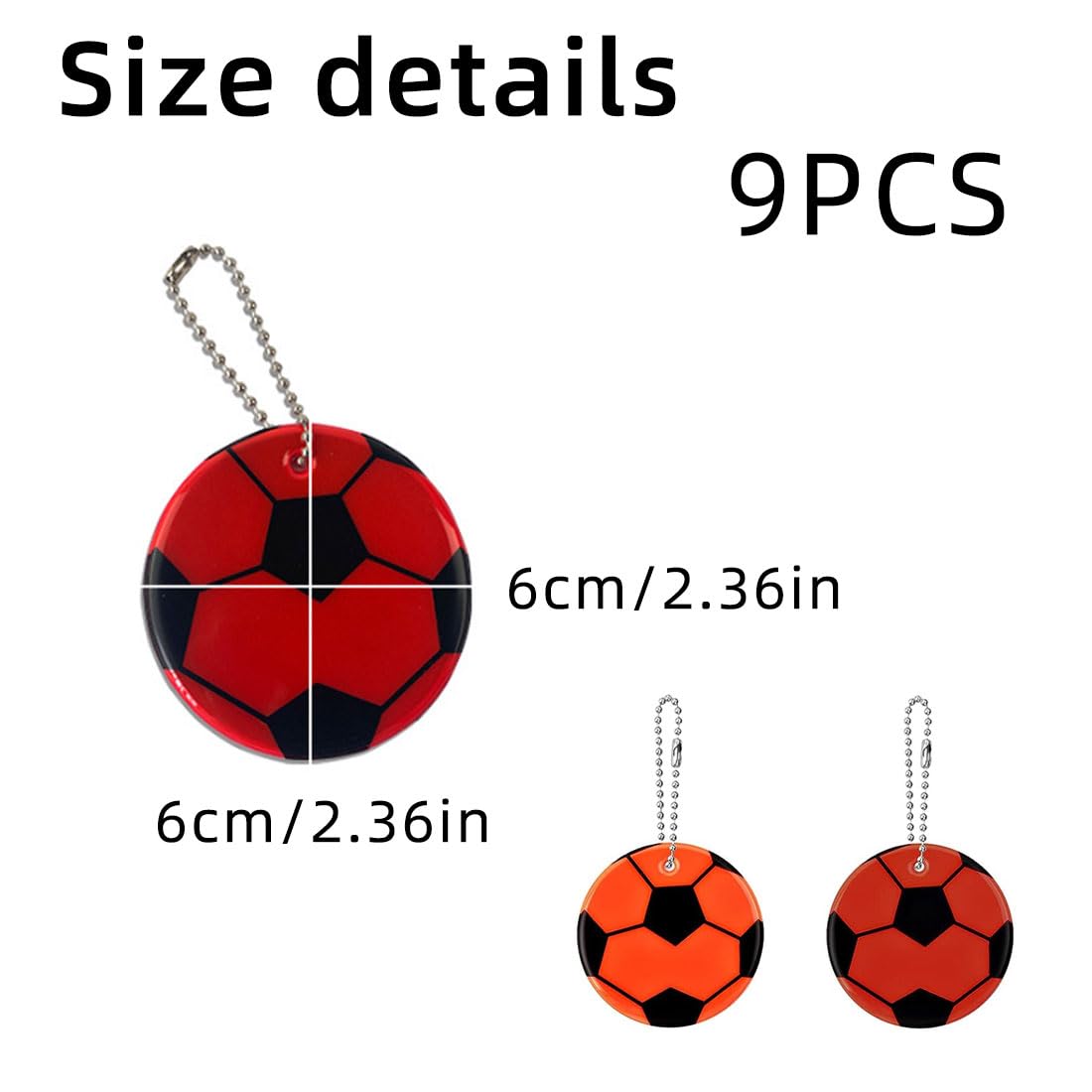 Set 9 Ciondoli Riflettenti Per Bambini - Portachiavi Sicurezza Forma Calcio, Multicolore - Foto 2