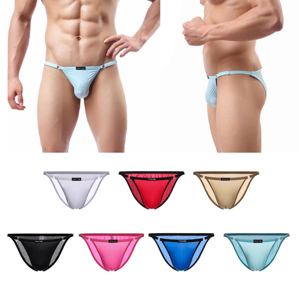NIVAA Mens Ice Silk Low Rise Briefs Underwear String Bikini Adjustable Black-image-33