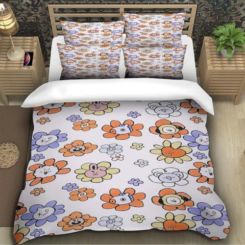 Housse de couette fleurie 3D en microfibre pour lit simple