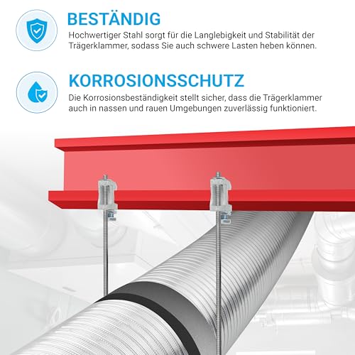 SYSTERM Trägerklammer Halterung aus verzinktem Stahl für Lüftung und andere Systeme. M6 (6mm), M8 (8mm), M10 (10mm). Set von 10 Stück. (Schraubengröße M8-8mm)