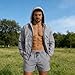 Men 2 Piece Sun Protection Outfits Full Zip UPF 50+ Hooded Shirts Drawstring Shorts Sets Lightweight Outdoor Sets Gray