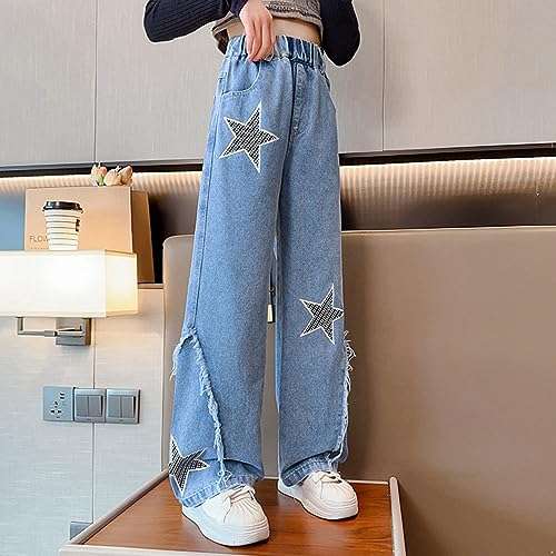 Kids Girls Fashion Jeans Youth Stars Print Elastic Waist Loose Fit Denim Pants Casual Hiking Trousers with Pockets2