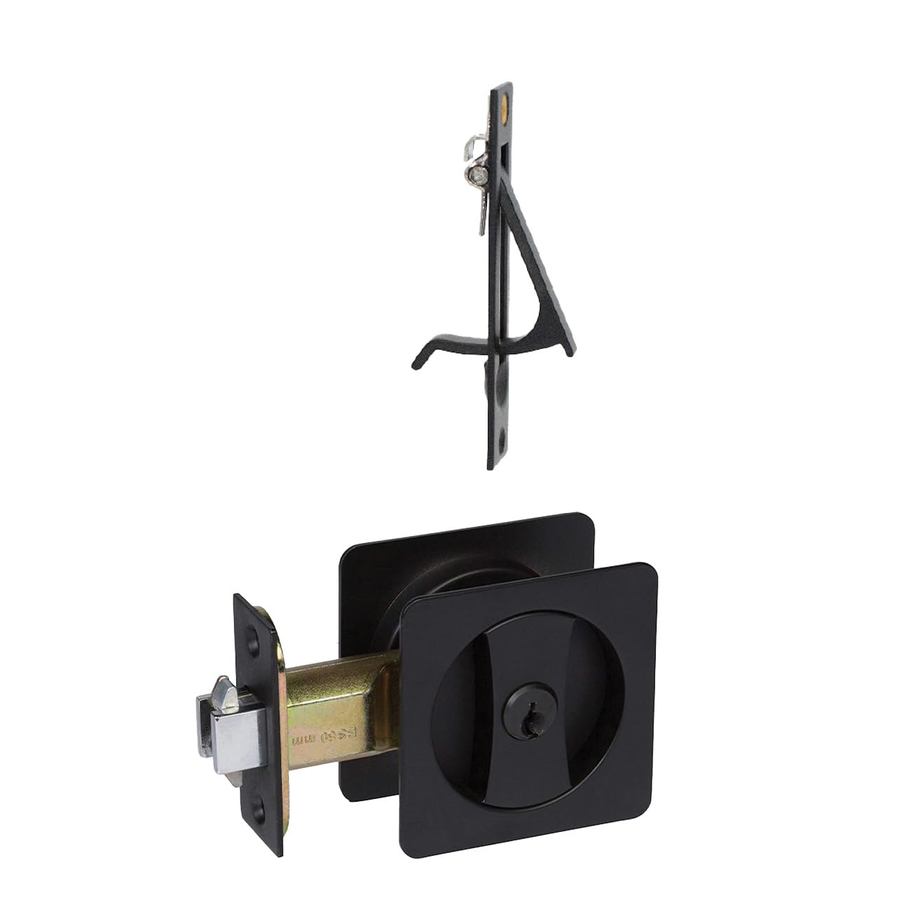 Hardware 370004 Black Contemporary Entrance Square Pocket Door Lock with Edge Pulls and Color Coded Indicators