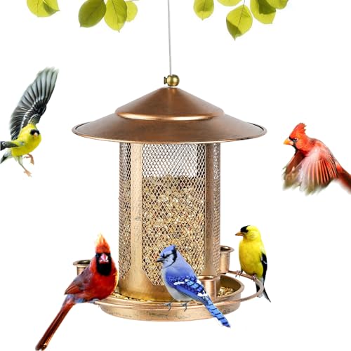 Bird Feeder, Heavy Duty Bird Feeders for Outdoors, Metal Iron Mesh Squirrel Proof with 3 Extra Feeding Ports,4LB Large Capacity Wild Birdfeeder for Outside Hanging Garden Yard Backyard