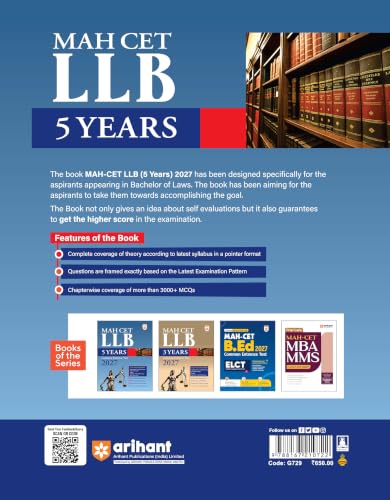 Image of Arihant MAH CET LLB 5 Years Entrance Exam 2027 | Complete Guide for Legal Aptitude, Legal Reasoning, GK, English & Logical Reasoning | 3000+ MCQs, Chapterwise PYQs & Solved Paper 2026