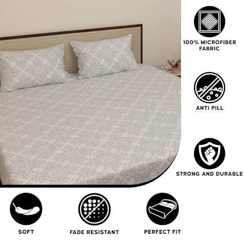Image of Cottington Lane Microfiber 144 TC Printed Bedsheet for King Bed with 2 Pillow Covers for Summer Breathable Soft Wrinklefree Soft Touch & Skin Friendly,102x108 Inches, Paisley Charm