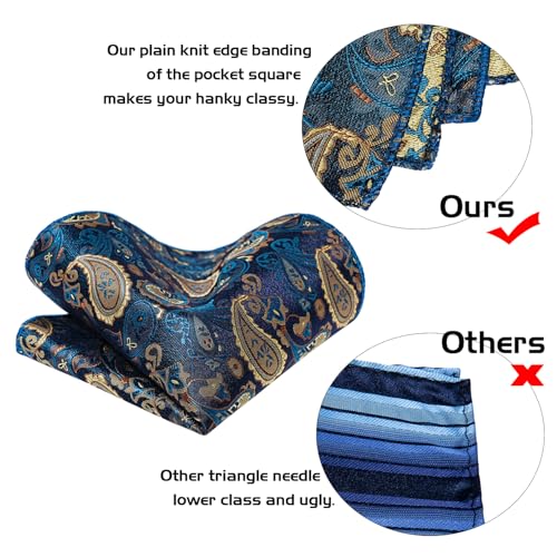 Image of 5PCS Mens Silk Tie, Pocket Square, Cufflinks, Drilled Tie Ring and Lapel Pin Set for Wedding Groom Party