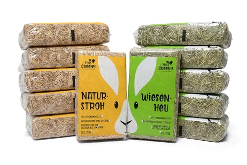 Miss Greeny - 6kg Wiesenheu und 6kg Natur-Stroh - in Handlichen 1kg Beuteln