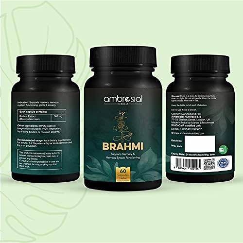 Miniatura 8 de AMBROSIAL Brahmi Cápsulas de 500 mg por Bacopa Monnieri Cápsulas  Nootrópicos de alta resistencia  Suplementos cerebrales nootrópicos para