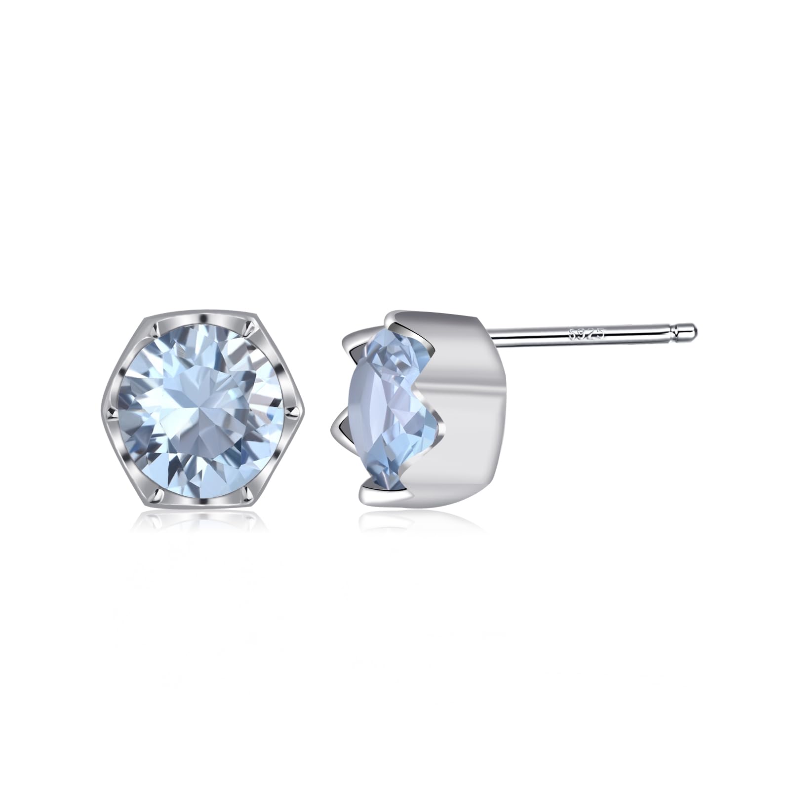 WeviwayWeviway Sterling Silver Blue Topaz Hexagonal Stud Earrings, November Birthstone, Hypoallergenic, Small