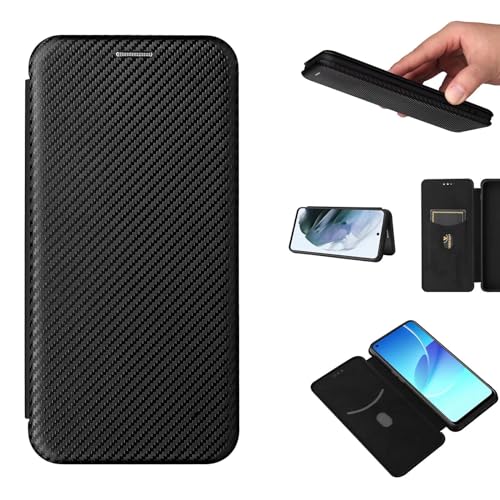 ESONG Funda Motorola Moto E6S 2020/E6i, Carbono Funda Tapa Protectora con Ranura para Tarjetas y Cierre Magnético,TPU a Prueba de Golpes + Soporte Gratis-Negro