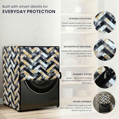 Image of Star Weaves Front Load Fully Automatic Washing Machine Cover for 8 Kg, 8.5 Kg, 9 Kg, 9.5 kg (Multicolor)| Waterproof & Dustproof Polyester Fabric with Zipper | Protection Cover | 63 x 63 x 93 cms