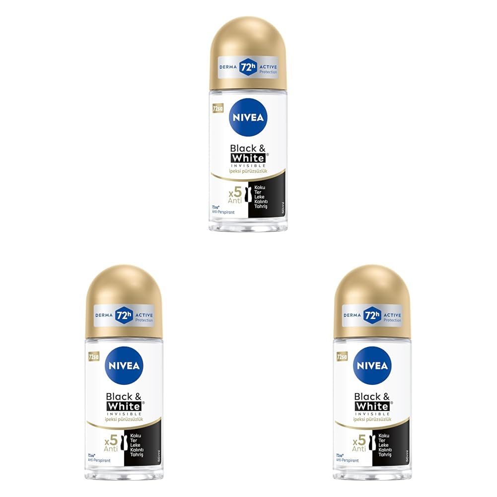 NIVEA Kadın Roll On Deodorant Black&White Invisible İpeksi Pürüzsüzlük 72 Saat Anti-perspirant Koruma 50ml (3 paketi)