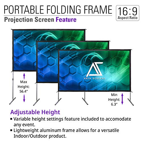Image of Akia 120 Inch Projector Screen with Stand and Carry Bag for Indoor & Outdoor Use - Portable Backyard Movie Display for 4K Ultra HD Viewing, Foldable Cinema Frame with Adjustable Support - AK-OS120H1.