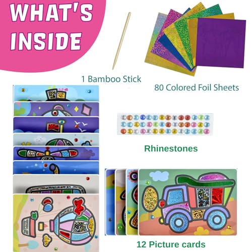 Image of TINY TOYS CO Paper Diy Art & Craft Kits For Boys /Girls 4-8Years Old Mess Free No Gue, No Scissors Art Kits, Fun Activity Drawing For Child (Foil Art Kit, Multicolour)