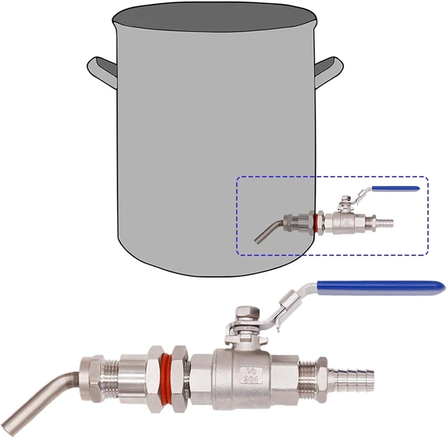 Brewing Equipment Homebrew Weldless Kettle Convert Kit w/ 3/8" Dip Tube Beer Boil Kettle Parts Weldless Whirlpool Arm 2-Piece Ball Valve Kit Brewing Equipment