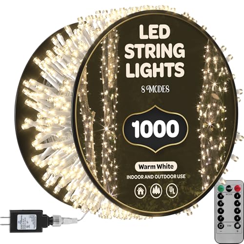 SEWANTA 1000 LED Christmas Lights [Warm-White] 400ft String Lights Outdoor, with 8 Modes/Timer/dimmable - UL Approved for Indoor/Outdoor Use - for Holiday/Christmas/Party/Decorations (Clear Wire)