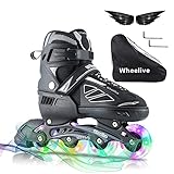 Wheelive Adjustable Inline Skates for Kids and Adults, Beginner Roller Skates Performance Roller Blades Skates with Full Light Up Wheels Ideal for Youth Boys and Girls