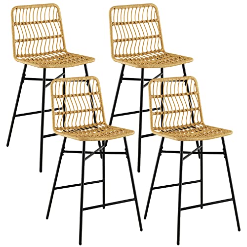 Costway Rattan Bar Stools Set Of 2, 27 Inches Counter Height Bar Stools With Sturdy Metal Frame, Modern Wicker Bar Stools For Kitchen Island, Easy Assembly, Natural (4) #TOP13