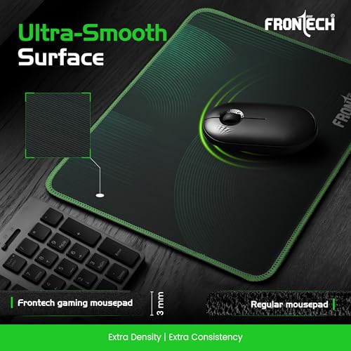 Image of FRONTECH Gaming Mouse Pad | 300mm x 250mm x 2mm | Ultra-Smooth Micro-Textured Surface | Non-Slip Rubber Base | Stitched Edges | Green & Black (MSP-0063)