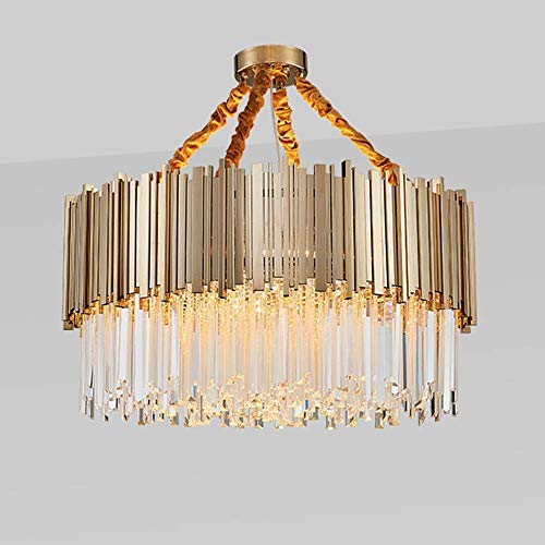 Liunce Chandelier 12-Lights Northern European Simple Modern Art Pendant Lamp Neoclassical Living Room Restaurant Hanging Light Luxury Crystal Rod Single Layer Round Section Edison E14 Diameter 60cm