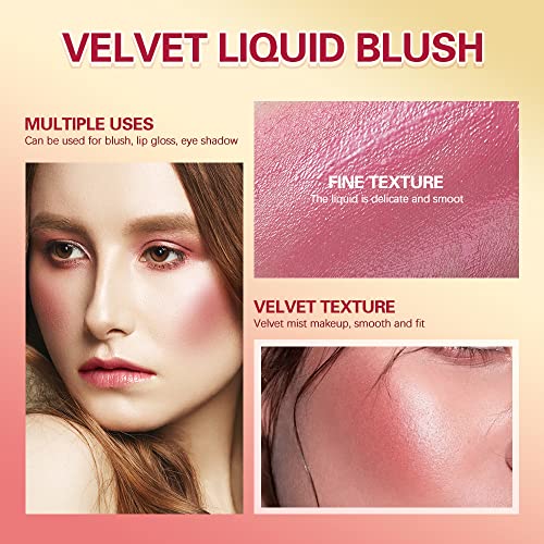 Soft Velvet Liquid Blush Makeup, Face Pigment Face Blusher Girl Soft Matte Cream Blush Liquid Blush, Easy To Blend Blusher, Natural-Looking, Skin Tint Blush Makeup For Soft, Healthy Flush (#02) #TOP6