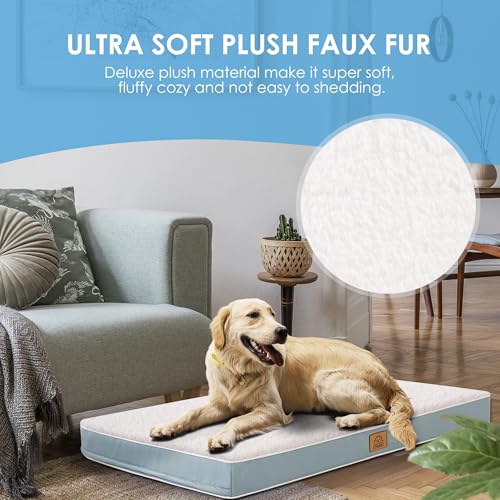 Image of Orthopedic Dog Bed for Large Dogs - Big Waterproof Dog Crate Bed with Removable Washable Cover, Egg Crate Foam Support, Anti-Slip Bottom, Deluxe Plush Pet Bed Mat (Blue)