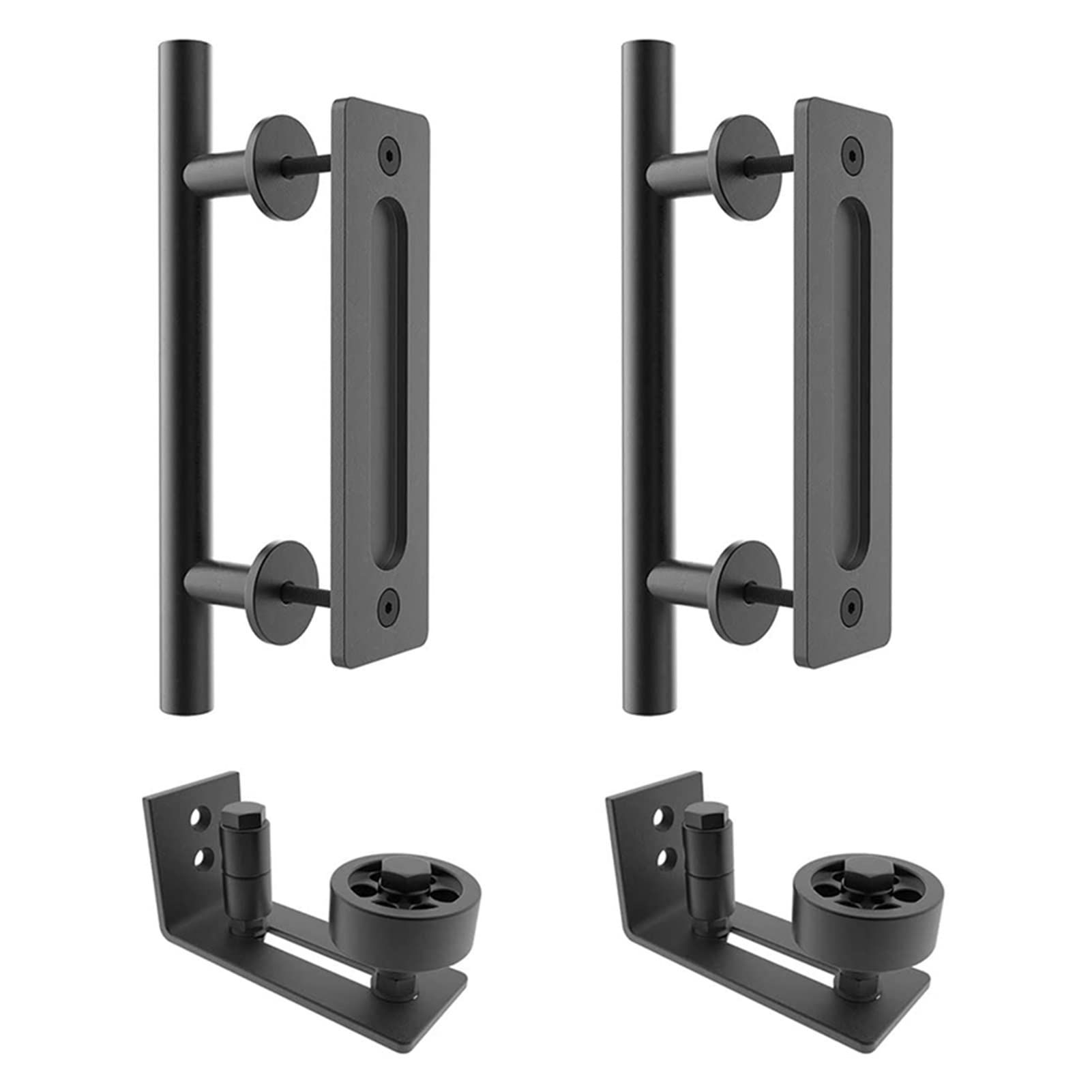 Edede 1 Set(Handle Guide) Sliding Door Hardware 12" Sliding Barn Door Handle Pull And Flush Hardware Set With Barn Door Floor Guide, Rustic Black (2 Set)(1 Set(Handle Guide))