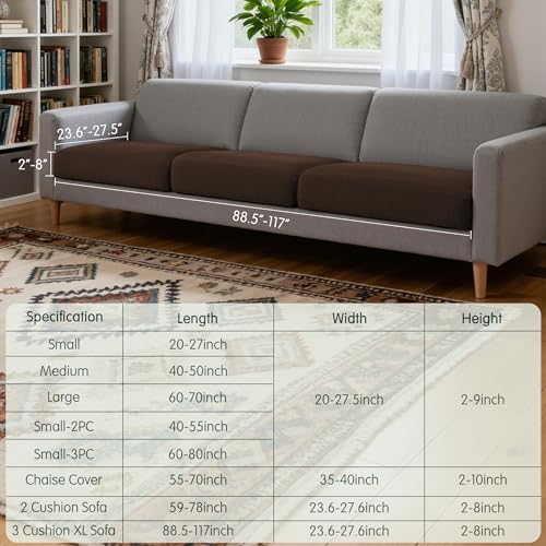 Image of CHUN YI 3 Piece Couch Cushion Covers for XL-Sofa Seat Slipcovers Suitable with Spandex Jacquard Washable Fabric (3 Piece XL-Sofa Cushion Covers, Chocolate)