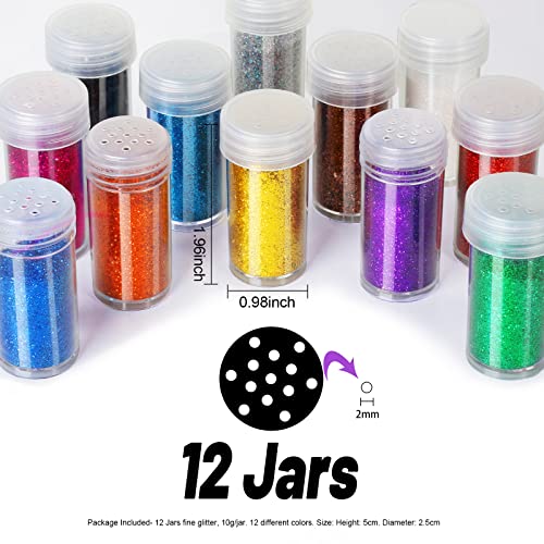 Fandamei FDM-US-114 12 Pieces Fine Glitter, 12 Colors 10G Glitter Shake Jar Set, Extra Fine Glitter Powder For Arts, Crafts, Painting, Decoration, Body Face Makeup thumb #1