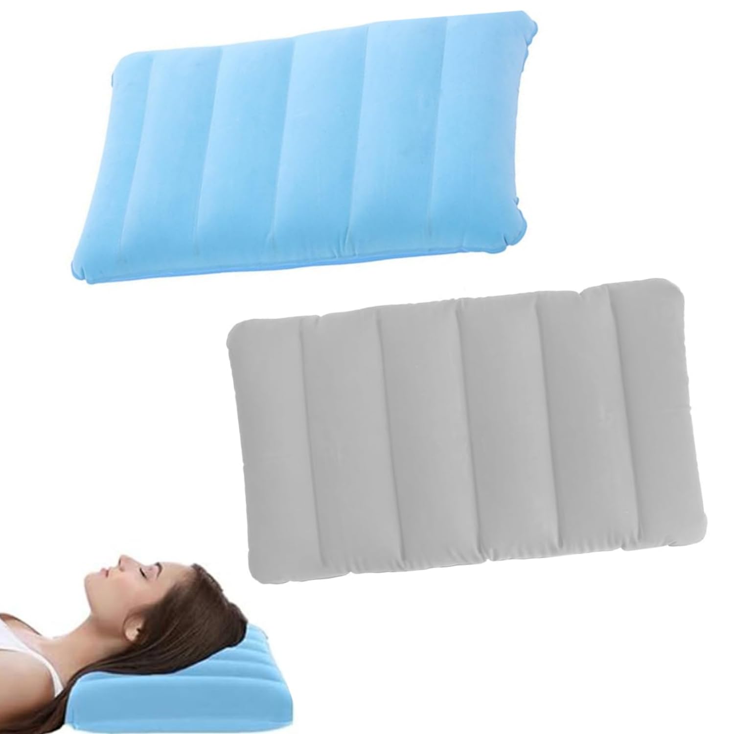 JFangZHZH Inflatable Pillows for Camping,2 Pcs Sunbed Pillows,Compact Portable Compressible Blow Up Travel Camping Pillow Soft Flocked Surface,for Beach Travel Outdoor Neck Support