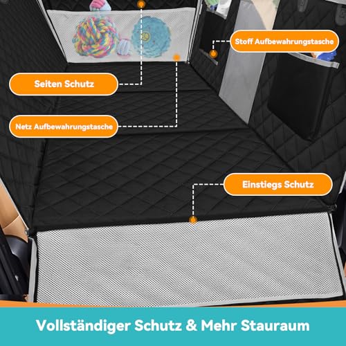 DAISTERN Hundedecke Auto Rückbank mit Harter Unterseite, Hundematte Auto mit 8-lagiges Verbessertes Material Multifunktionales Stauraum-Design Wasserdicht Kratzfest rutschfest, Einfach zu Reinigen