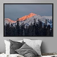 Framed Canvas Wall Art Snow Mountain Cool Expressive Farmhouse/Country Landscape Mountain Top Multicolor Photography Portrait Realism - 16x24 inches