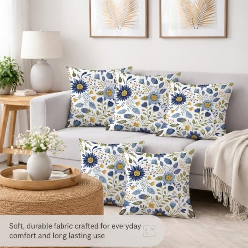 Image of STITCHNEST 'Little Meadow Series' Cushion Cover | Set of 5 | Floral Cushion Cover 16 inch x 16 inch