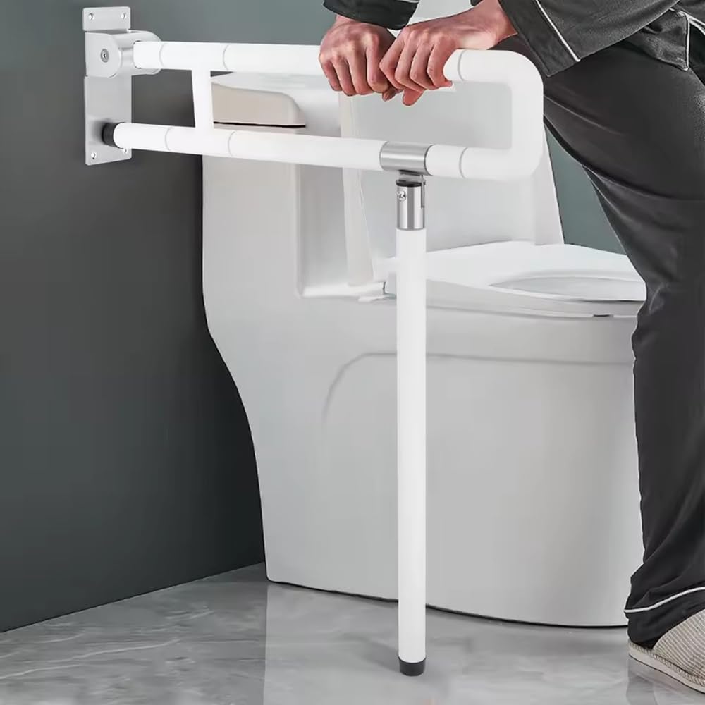 Barre D'appui Wc,Barre Support Mural,Barre Dappui Wc Handicapé,arre D'appui Douche Pliable Salle Avec Un Anneau Lumineux,Rotation Verticale à 90°,pour Salle de Bains,handicapés (blanc, 70cm)