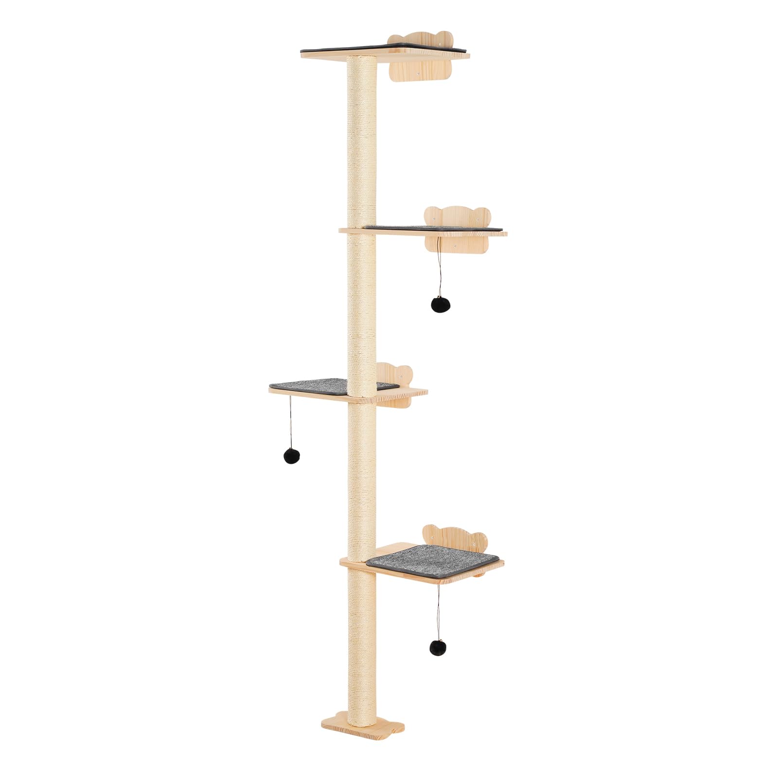 VEVOR 4 Tier Cat Tree Set with Jumping Boards, Wall-Mounted Floating Shelf, Pine Wood Perch for Sleeping, Playing, Climbing