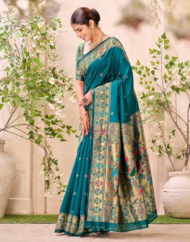Image of SIRIL Women's Weaving Paithani Silk Saree With Unstitched Blouse Piece