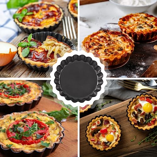 Miniatura 5 de Frasheng 10 Piezas Moldes Para Quiche Moldes, Molde Quiche Desmontable Base, 4 Pulgadas 10 Cm, Antiadherentes Molde Para Tartaletas, Redondo Molde Para Quiche Tarta, Para Pasteles, Pizza, Negro