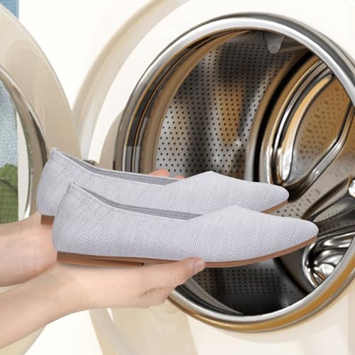 Frank Mully Women's Knitted Flats Square Toe Shoes Breathable Ballet Flats with Arch Support Comfort Walking Shoes for Women4