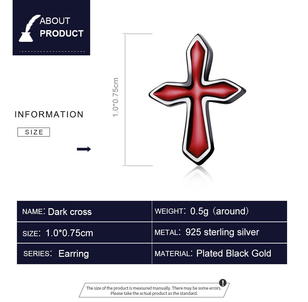 YCTTKDD Jeses Kruzifix Ohrringe 925 Sterling Silber Emaille Kreuz Ohrstecker Rot für Damen und Mädchen
