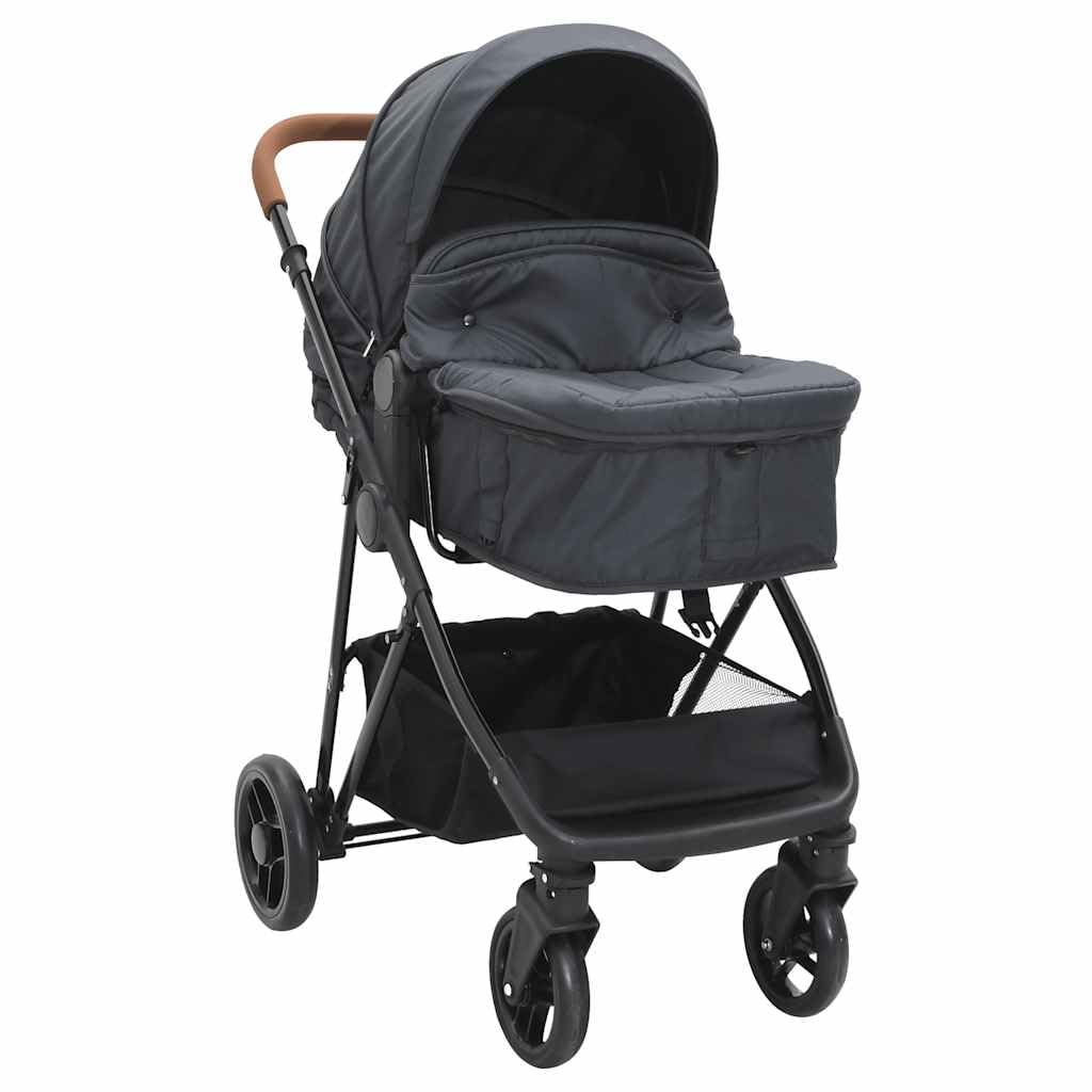 Cochecito 2 en 1, color antracita, con asiento ajustable, marco de acero, arnés de 5 puntos, plegable para viajes